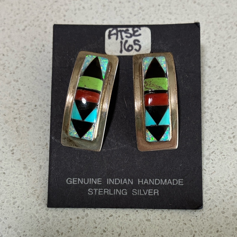 Silver & Stone Inlay S. Edaakie Native American Earrings